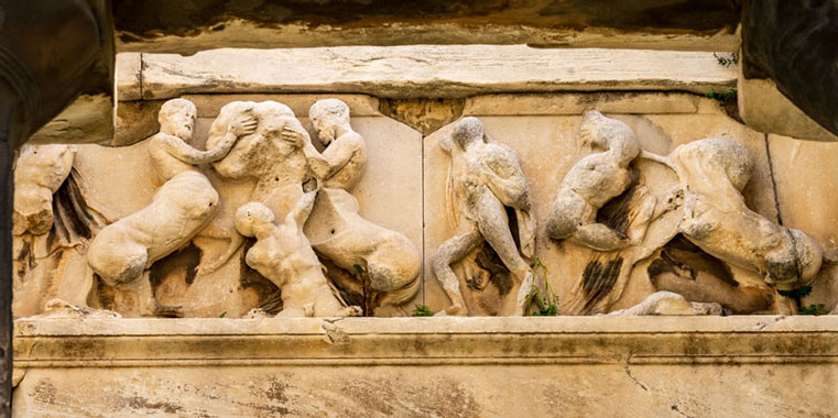 317 Ancient Temple of Hephaestus Battle Centaurs Sculpture Columns DP billperry